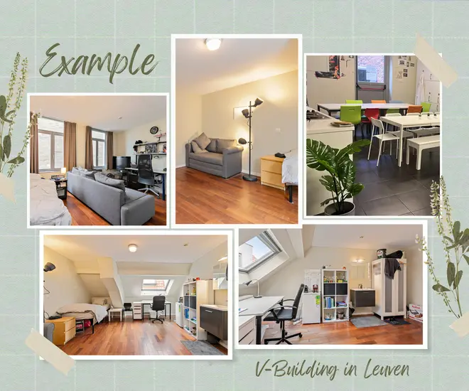 Voorbeeld van een studentenkamer in pand V-Building in Leuven